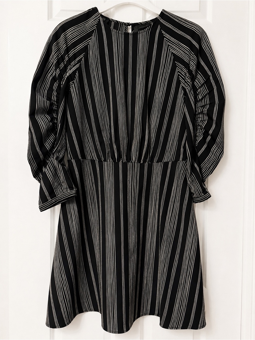 Who What Wear Black White Stripe Fit Flare Dress Medium